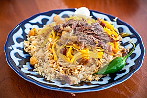 Pilaf or palov, traditional dishÂ from Uzbekistan